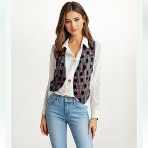 Vintage - Laura Tyler Teddy Vest over Button Down Shirt
